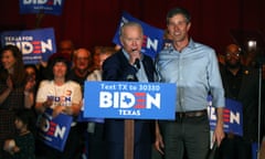 Beto O’Rourke, right, former Texas representative, endorses Joe Biden, Democratic presidential candidate, at a Texas rally on 2 March.