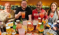 Chris Illman (second from left), Rich Pelley (third from left) and two friends of Illman’s in Wetherspoon’s pub the John Jacques in Fratton.