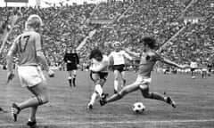 Gerd Müller scores the winner for West Germany in the 1974 World Cup final.