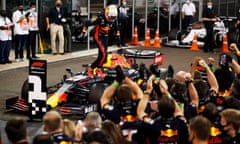 Max Verstappen takes the applause of his Red Bull team after the race. 