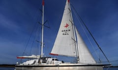 The sailing boat "Grain de Sail" sails on the Loire river, en route toward Nantes, western France, to unload a cargo of cocoa from Dominican Republic, on February 17, 2021, after transporting its own production of chocolate to New York on a three-month trip. (Photo by Fred TANNEAU / AFP via Getty Images)