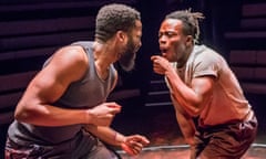 Sope Dirisu as Ogun and Jonathan Ajayi as Oshoosi in The Brothers Size by Tarell Alvin McCraney.