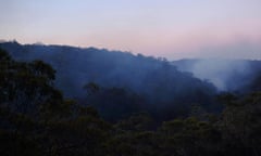 Smouldering bushland at Faulconbridge in New South Wales.