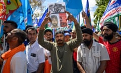 Members of the Indian community protest against gangmastering following the death of Satnam Singh, on 25 June in Latina, Italy. 