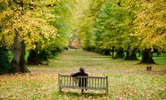 A woman sitting on a bench among trees in autumn