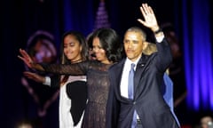 Malia, Michelle and Barack Obama