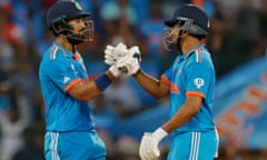 India's KL Rahul (left) celebrates with Shreyas Iyer after reaching his century