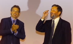 Prime Minister Tony Blair applauding Education Secretary David Blunkett after his speech at the Labour Party conference in Brighton, Wednesday 27 September 2000.