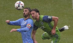 David Villa scored two goals in the heavy rain on Saturday afternoon
