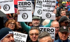 Anti-antisemitism demonstrators outside the Labour party’s headquarters in April 2018.