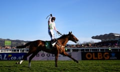 Ruby Walsh on Faugheen celebrating after winning the 2015 Champion Hurdle at Cheltenham