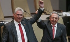 Raul Castro (right) with new president Miguel Díaz-Canel  in Havana, Cuba