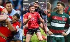 Mako Vunipola of Saracens is tackled by Willis Halaholo of Cardiff. Ulster's Jacob Stockdale celebrates; Ben Youngs of Leicester Tigers looks dejected