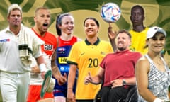 Composite image of Shane Warne, Lance Franklin, Daisy Pearce, Sam Kerr, Dylan Alcott, Garang Kuol and Ash Barty