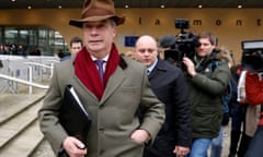 Brexit campaigner Farage leaves a meeting with EU’s chief Brexit negotiator in Brussels