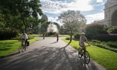 A family going for a bike ride