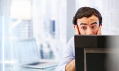 Man using computer in office,stressed and worried