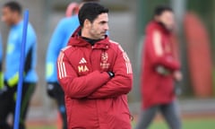Arsenal manager Mikel Arteta during a training session at London Colney.