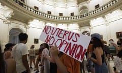 Protesters rally at the Texas capitol to protest Governor Greg Abbott’s signing of the nation’s strictest abortion law.