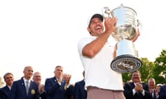 Brooks Koepka lifts the Wanamaker Trophy at Oak Hill Country Club