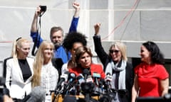 Attorney Gloria Allred stands with accusers of actor and comedian Bill Cosby after a jury convicted him in a sexual assault retrial at the Montgomery County Courthouse in Norristown, Pennsylvania, U.S., April 26, 2018. REUTERS/Brendan McDermid