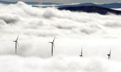 TURBINES ABOVE THE CLOUDS<br>FILE- In this Nov. 14, 2012, file photo, wind turbines at the Vantage Wind Farm stand above the clouds at Vantage, Wash.  Renewable energy is derived from renewable sources such as wind, solar, geothermal or plant matter. This type of energy is growing fast in the U.S., but it remains a small contributor to the nation s energy mix. (AP Photo/Yakima Herald-Republic, Gordon King, File)