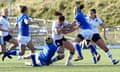 Scotland’s Helen Nelson (centre) is tackled by Italy’s Michela Sillari (second right) and Beatrice Rigoni.