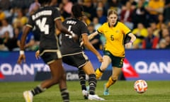 Australia’s Cortnee Vine on the move in the Matildas’ Cup of Nations match against Jamaica at McDonald Jones Stadium.