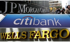 FILE PHOTO: FILE PHOTOS: A combination photo of signs of JP Morgan Chase Bank, Citibank and Wells Fargo &amp; Co. bank<br>FILE PHOTO: FILE PHOTOS: Signs of JP Morgan Chase Bank, Citibank and Wells Fargo &amp; Co. bank are seen in this combination photo from Reuters files. REUTERS/File Photos/File Photo