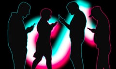 TikTok application. Illustration showing silhouettes of people with smartphones using the TikTok (AKA Douyin) app.<br>2BG3HC2 TikTok application. Illustration showing silhouettes of people with smartphones using the TikTok (AKA Douyin) app.