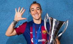 Lucy Bronze celebrates with the Women’s Champions League trophy