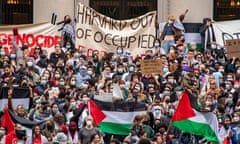 A large gathering of students protesting the Israel incursion into Gaza.