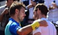 French Open tennis tournament at Roland Garros<br>epa06019222 Stanislas Wawrinka of Switzerland (L) shakes hands with Andy Murray of Britain after winning their men’s singles semi final match during the French Open tennis tournament at Roland Garros in Paris, France, 09 June 2017.  EPA/CAROLINE BLUMBERG