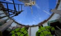 Employees look up at the construction site of Hinkley Point C