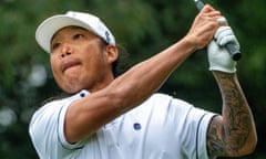 Anthony Kim hits his shot from the fifth tee during the second round of the LIV Golf tournament at the Hong Kong Golf Club Fanling on 9 March 2024