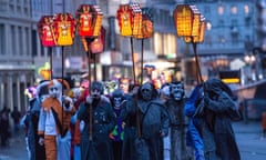 Morgestraich in Basel<br>epa05161792 Revellers wearing lanterns parade through the streets during the carnival procession of Basel, Switzerland, 15 February 2016. The traditional Morgestraich starting Monday morning after Ash Wednesday at 4 a.m. marks the kick-off of the Carnival of Basel. EPA/PATRICK SEEGER