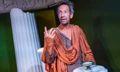 Jonathan Hyde as Socrates in Cancelling Socrates at the Jermyn Street theatre, London.