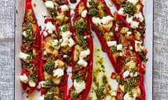 Thomasina Miers' romano peppers stuffed with herbs, olives and goat's cheese.