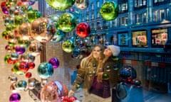 Martina and Sara enjoy the Christmas lights in a shop windown on Regents Treet