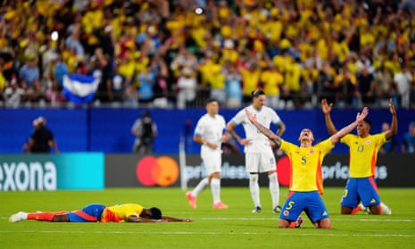 Colombia celebrate a famous victory over Uruguay