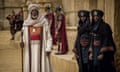 This image released by Paramount Pictures shows Morgan Freeman as Ilderim, left, in a scene from “Ben-Hur.” (Philippe Antonello/Paramount Pictures via AP)