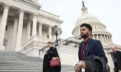 US-POLITICS-CONGRESS<br>US House of Representatives member-elect Maxwell Frost (C), Democrat of Florida, arrives for a group photo with member-elect Harriet Hageman (L), Republican of Wyoming, outside of the US Capitol in Washington, DC on November 15, 2022. (Photo by Mandel NGAN / AFP) (Photo by MANDEL NGAN/AFP via Getty Images)