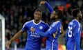 Patson Daka (left) celebrates scoring Leicester’s second against Rotherham on 23 December 2023.