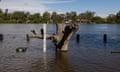 A flood marker in Mannum, South Australia, a town on the west bank of the Murray River, which is expected to peak in the coming days
