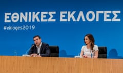 Outgoing Greek prime minister Alexis Tsipras addressing the media in Athens on 7 July after Syriza’s defeat to the conservatives