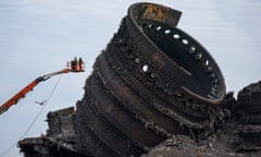 Workers dismantling the former SSI steel blast furnace at the Teesworks regeneration site