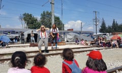 The Flying Seagulls performing at a refugee camp in northern Greece