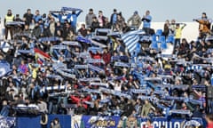 Leganés fans take their party to Butarque as they celebrate their cup victory over Real Madrid during the league match against Espanyol.