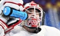 Andrea Braendli drinks at break during the ice hockey women's quarterfinals between Switzerland and ROC.