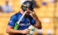 Jos Buttler reacts to being dismissed for eight in England's innings against Sri Lanka